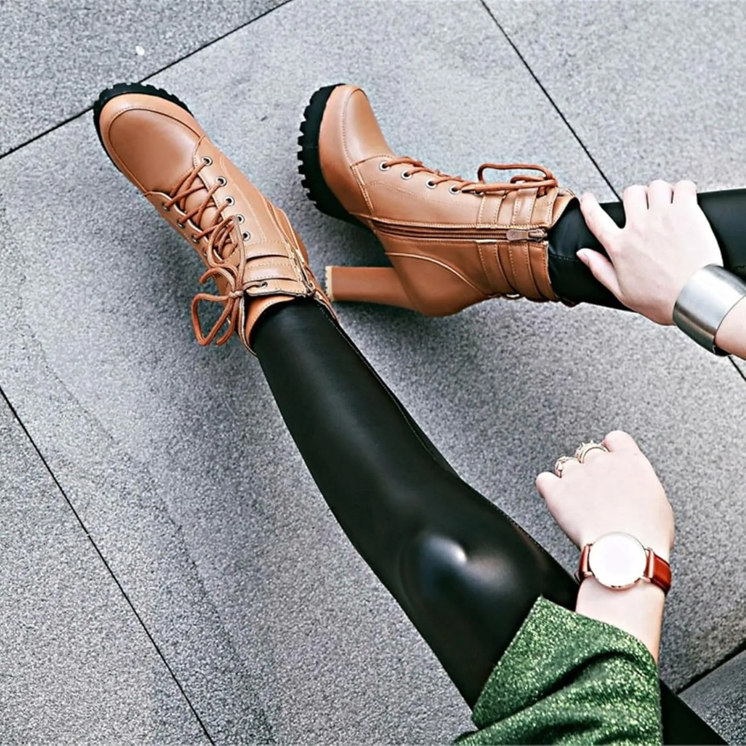 Platform Boots For Women Black Chunky Boot Goth Ankle Booties Bead Lace Lolita Dress Shoes With Zipper