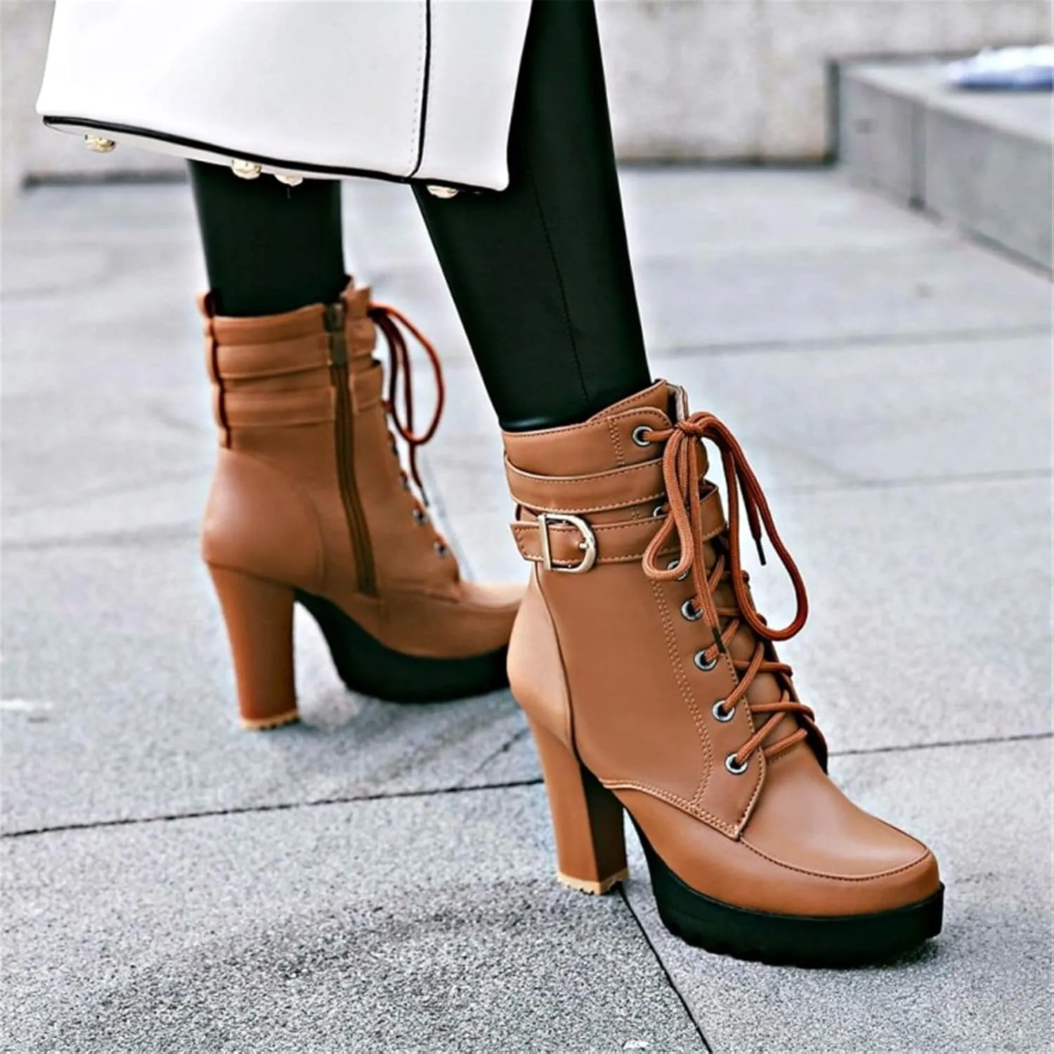 Platform Boots For Women Black Chunky Boot Goth Ankle Booties Bead Lace Lolita Dress Shoes With Zipper