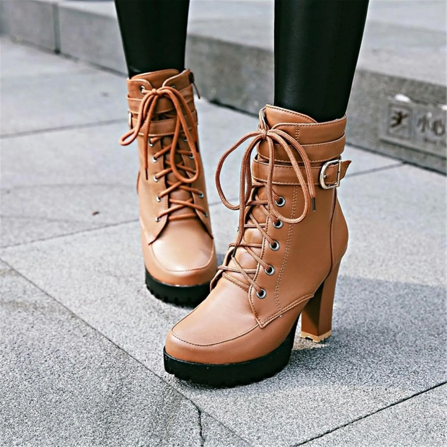 Platform Boots For Women Black Chunky Boot Goth Ankle Booties Bead Lace Lolita Dress Shoes With Zipper