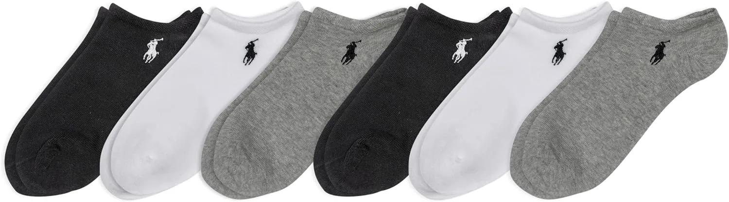 POLO RALPH LAUREN Women's Classic Sport Solid Ultra Low Cut Socks - 6 Pair Pack - Athletic Cotton Comfort