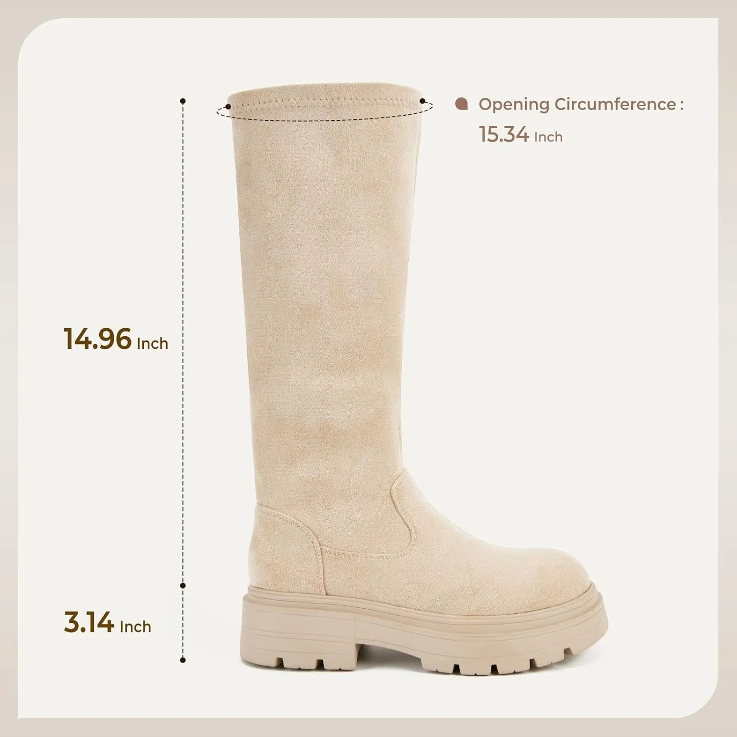 Putu Women's Platform Knee High Boots, Comfortable Faux Suede Chunky Block Heel Boots Round Toe Pull On Long Boots