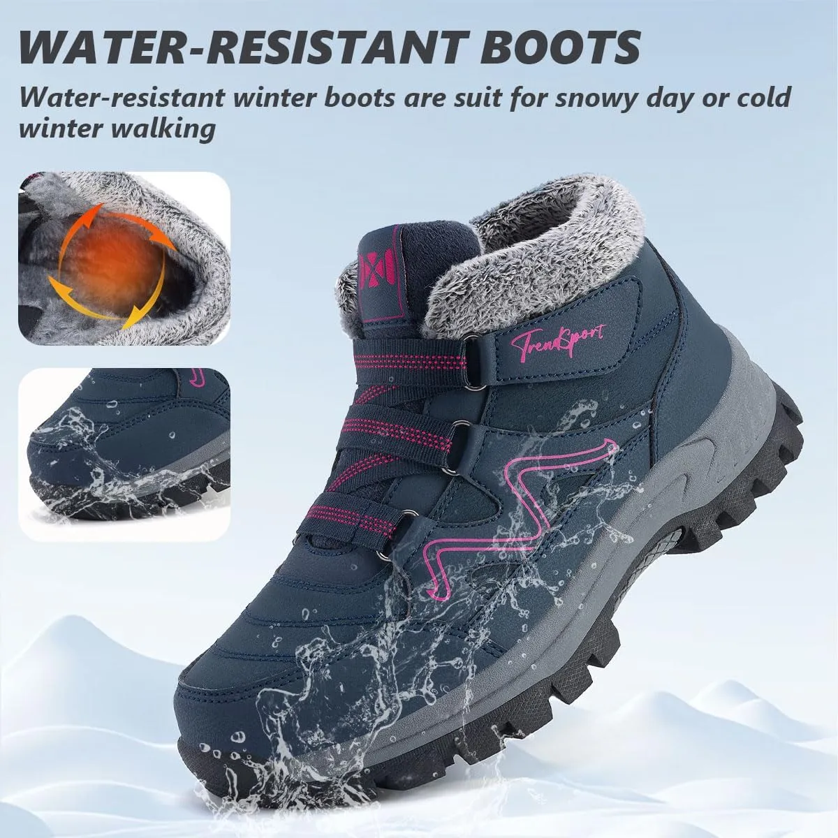 Qiucdzi Womens Winter Snow Boots Warm Fur Lined Anti-Slip Outdoor Ankle Booties Walking Shoes Non-Slip Trekking Shoes