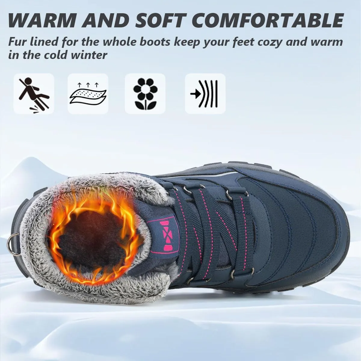 Qiucdzi Womens Winter Snow Boots Warm Fur Lined Anti-Slip Outdoor Ankle Booties Walking Shoes Non-Slip Trekking Shoes