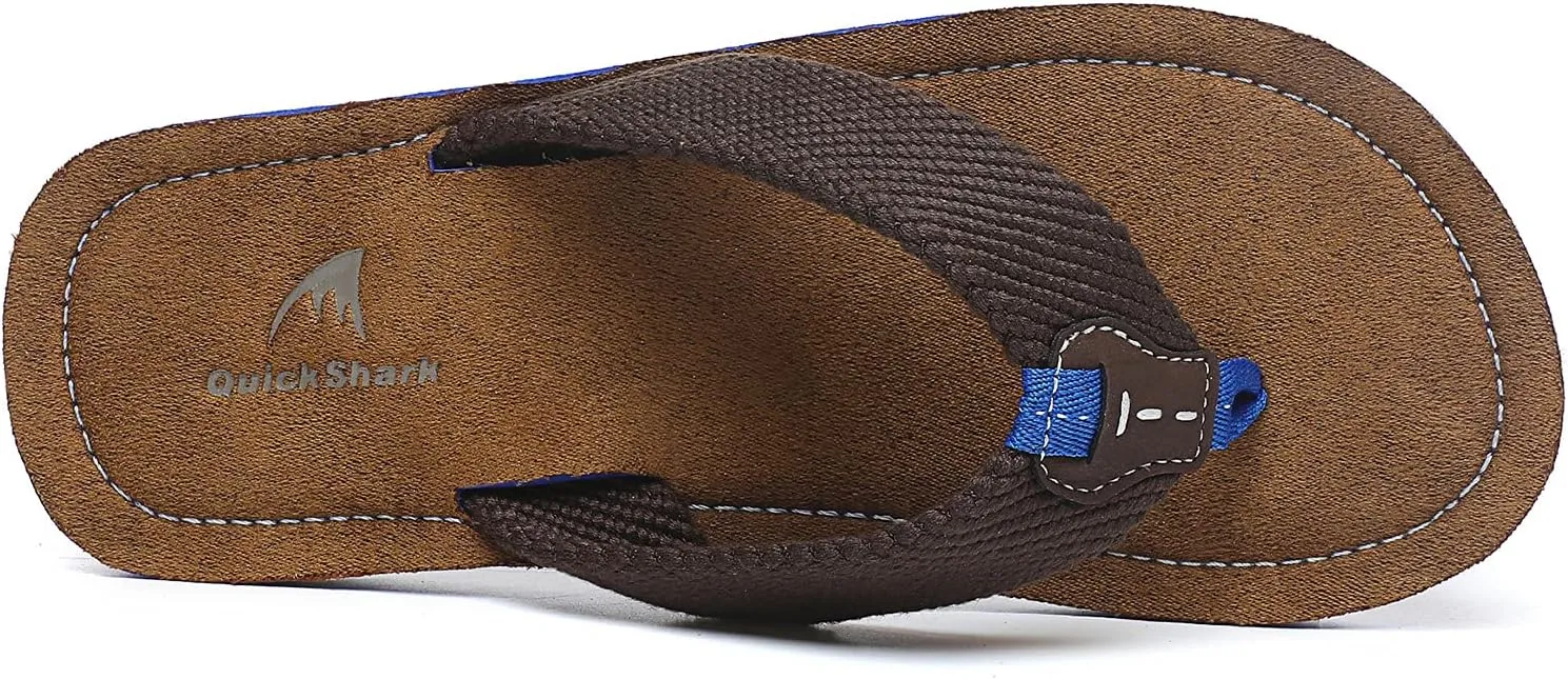 Quickshark Mens Flip Flops Leather Thong Sandals Arch Support Beach Slippers