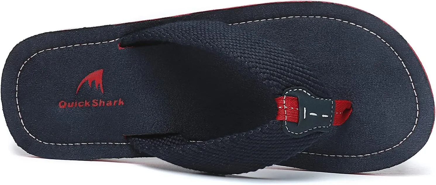 Quickshark Mens Flip Flops Leather Thong Sandals Arch Support Beach Slippers