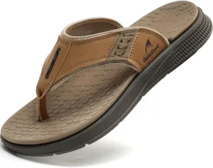 Quickshark Mens Flip Flops Leather Thong Sandals Arch Support Beach Slippers