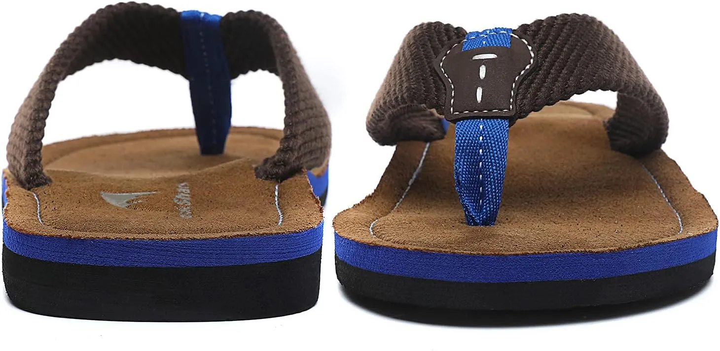 Quickshark Mens Flip Flops Leather Thong Sandals Arch Support Beach Slippers