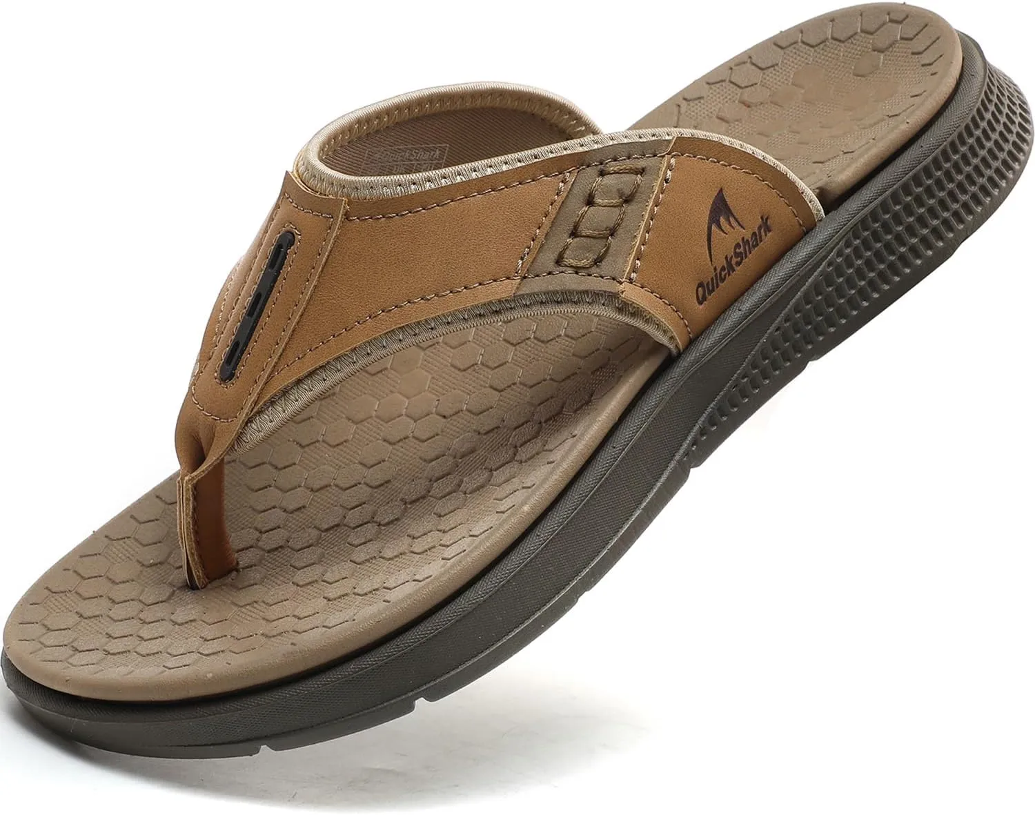 Quickshark Mens Flip Flops Leather Thong Sandals Arch Support Beach Slippers