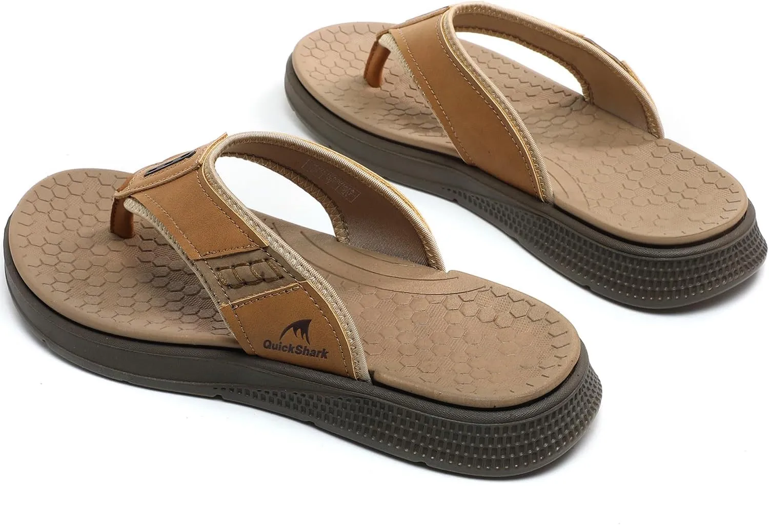 Quickshark Mens Flip Flops Leather Thong Sandals Arch Support Beach Slippers