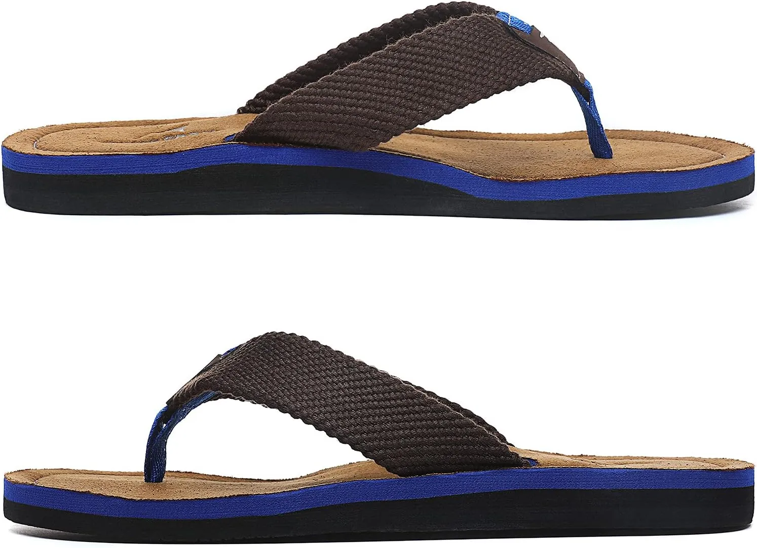 Quickshark Mens Flip Flops Leather Thong Sandals Arch Support Beach Slippers