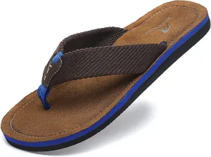 Quickshark Mens Flip Flops Leather Thong Sandals Arch Support Beach Slippers