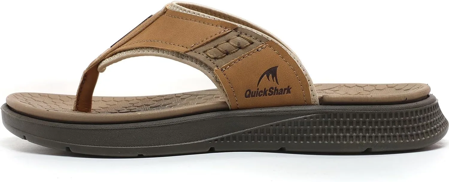 Quickshark Mens Flip Flops Leather Thong Sandals Arch Support Beach Slippers