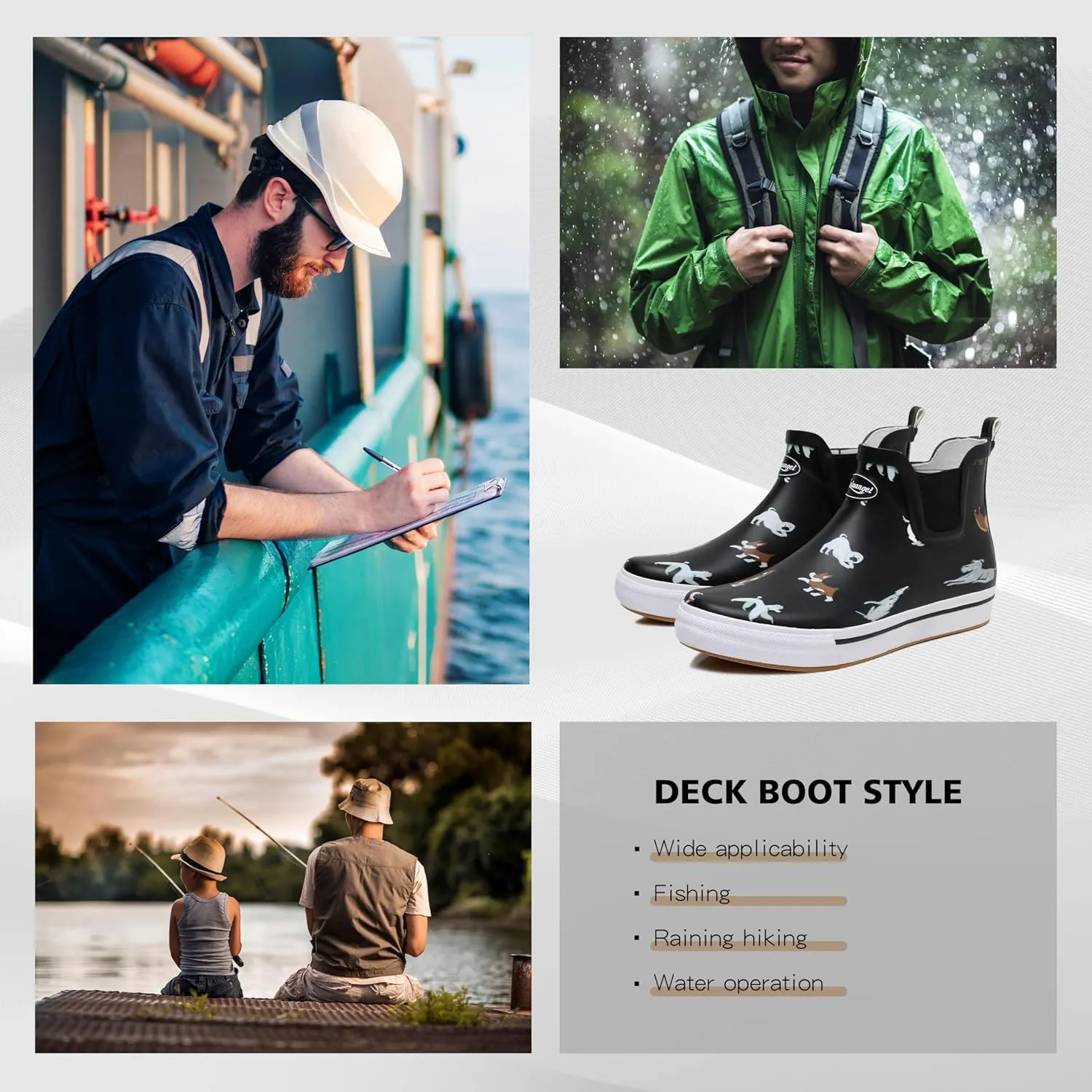 Rain Boots for Women and Men,Unisex Ankle Rain Shoes Anti-Slipping Rainboots with Comfortable Lightweight Garden Rubber Rain Boot and Outdoor Work Shoes,Waterproof Fishing Deck Boots