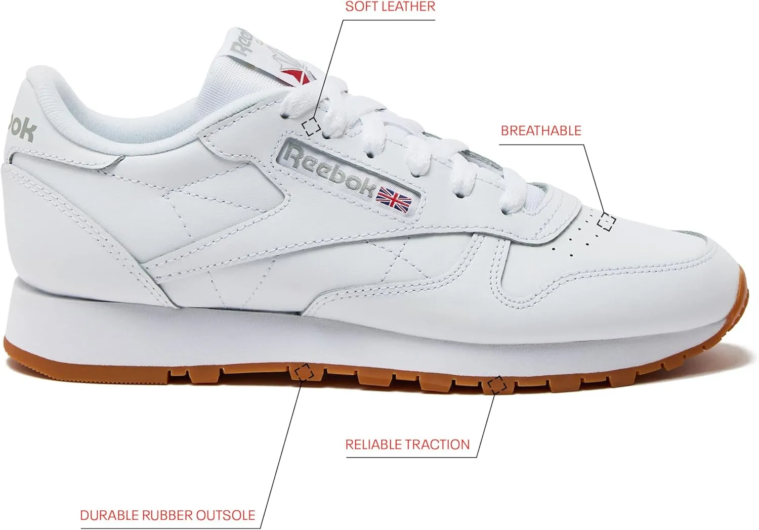 Reebok Classic Leather Sneakers for Women - Black or White Tennis Shoes Womens Size 5 to 12