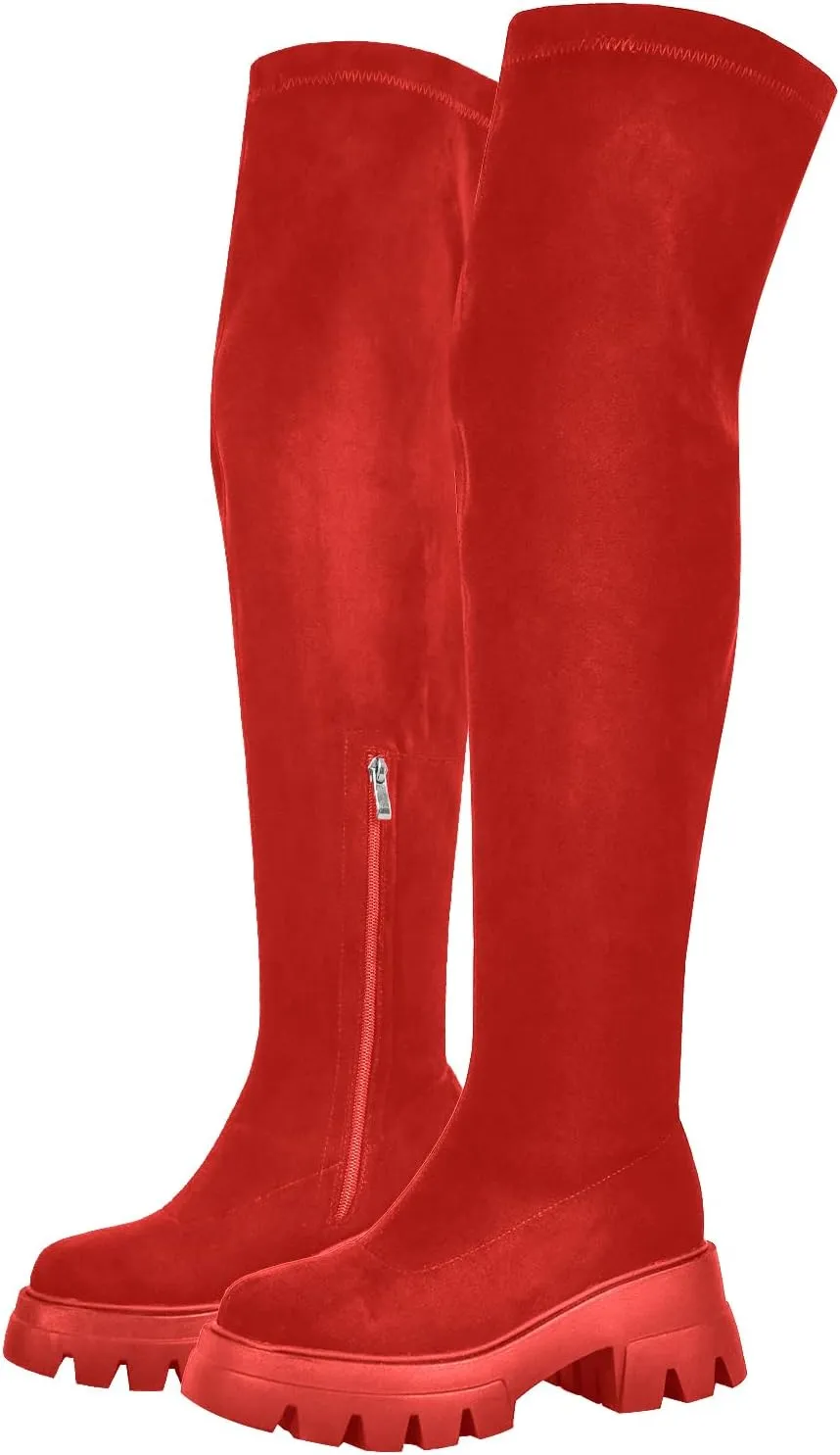 richealnini Women's Flat Platform Thigh High Boots with Zippers Side Zip Up Long Shaft Tall Boots