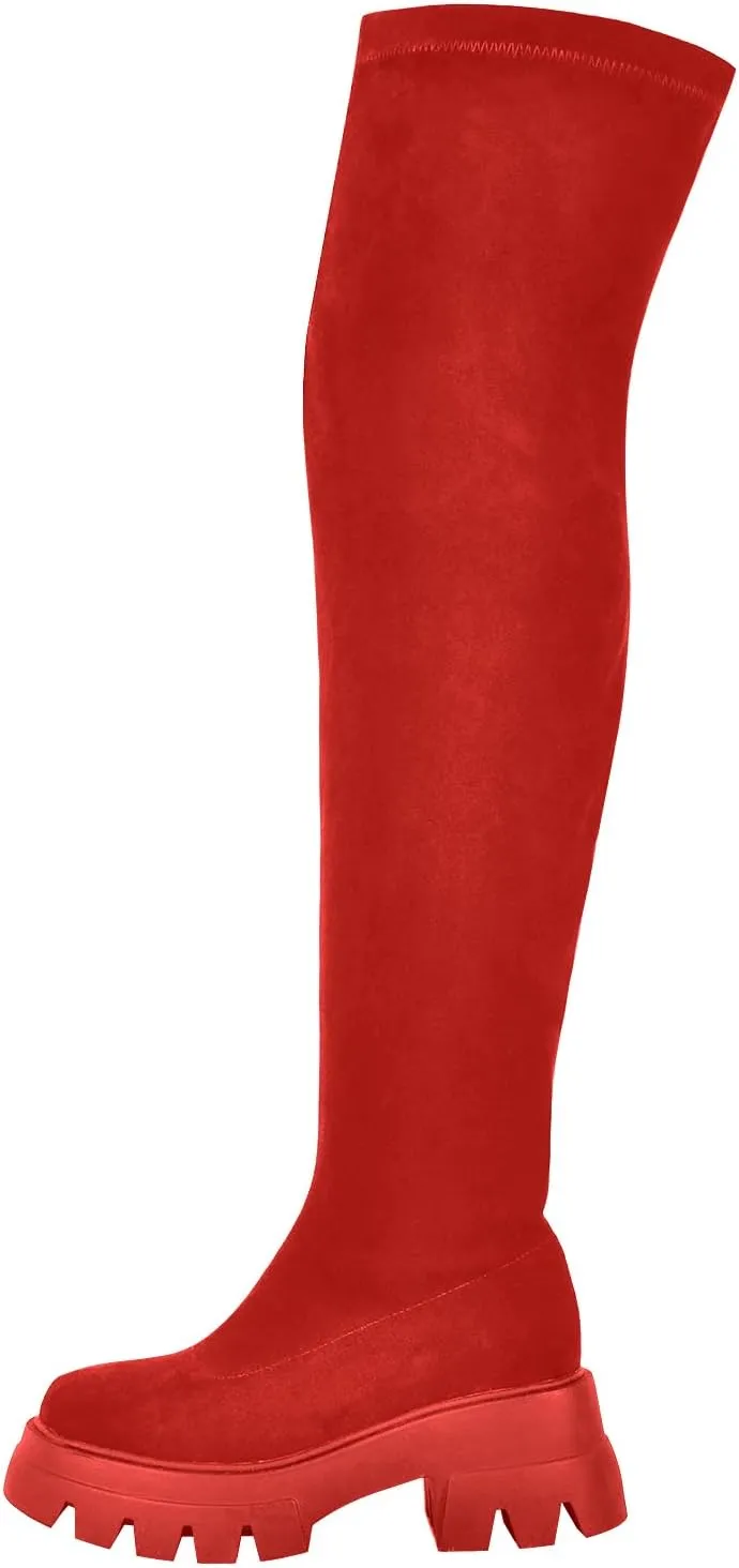 richealnini Women's Flat Platform Thigh High Boots with Zippers Side Zip Up Long Shaft Tall Boots