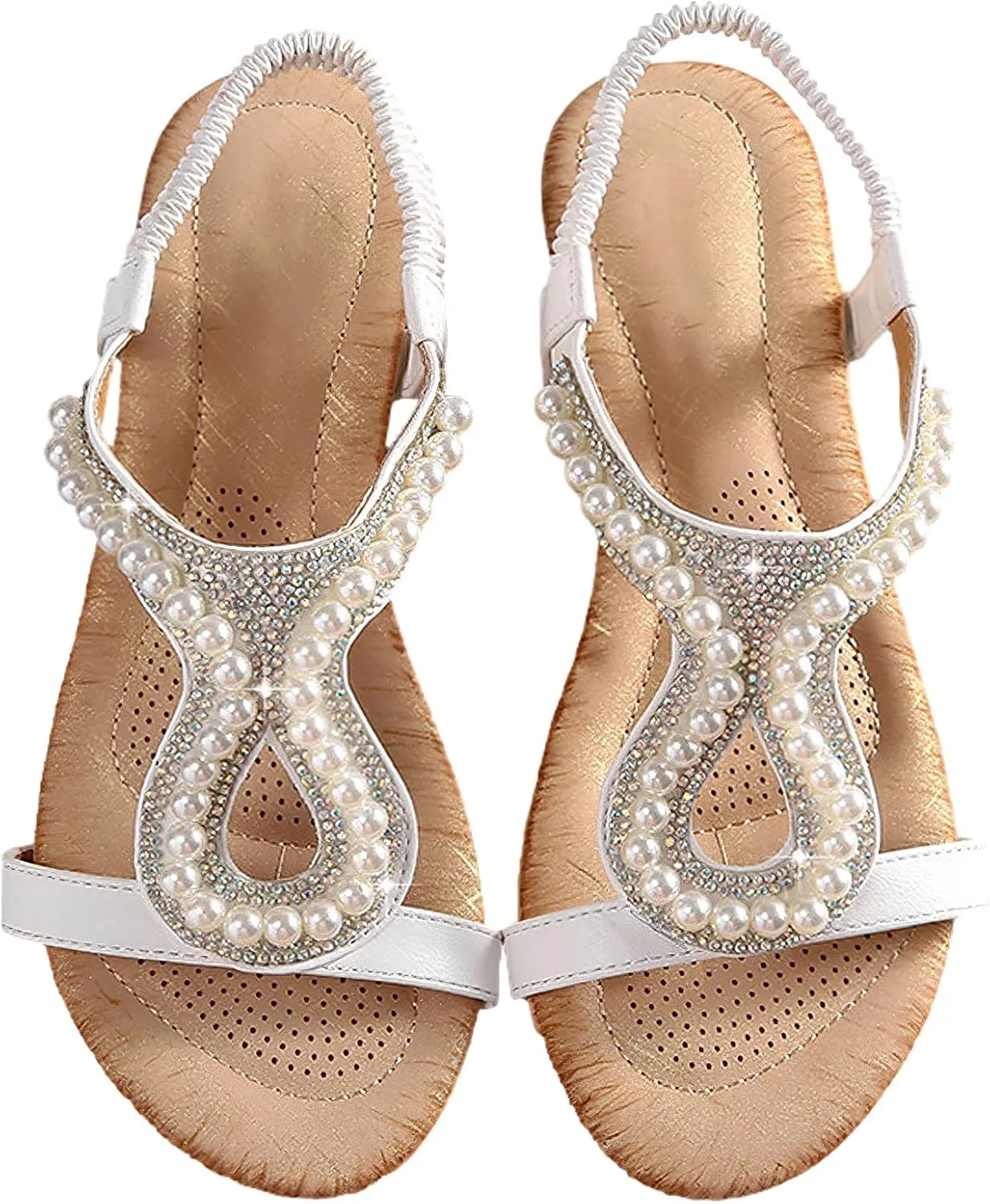 rismart Bohemian Wedge Sandals Women Summer Rhinestone Dressy Shoes