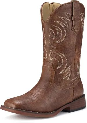 Rollda Kids Cowboy Boots Girls Cowgirl Boots Square Toe Boys Western Boots for Toddler/Little Kid/Big Kid