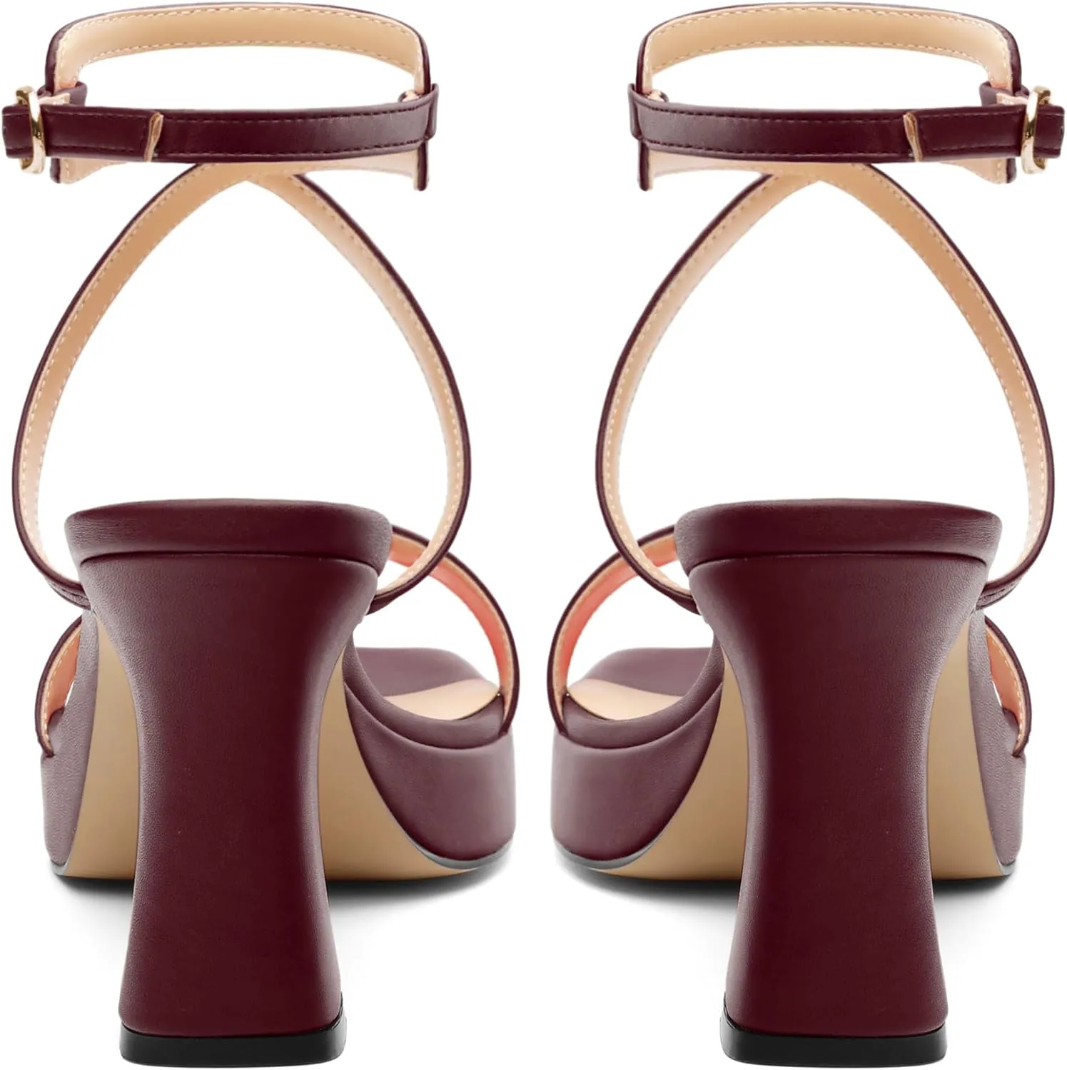 ROSERWISH Platform Heels for Women Strappy High Heel Sandals Square Open Toe Chunky Heels Ankle Strap Womens Wedding Party Dress Shoes
