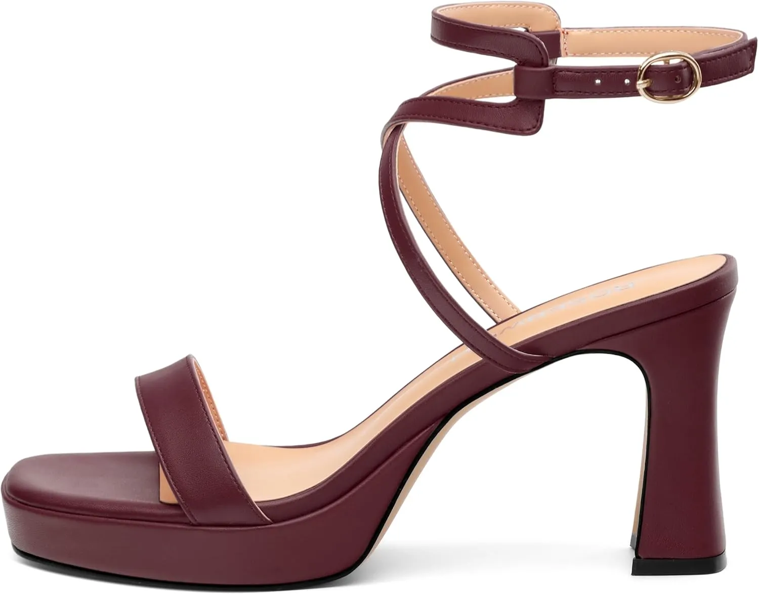 ROSERWISH Platform Heels for Women Strappy High Heel Sandals Square Open Toe Chunky Heels Ankle Strap Womens Wedding Party Dress Shoes
