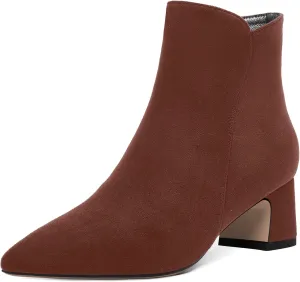 ROSERWISH Womens Zip Suede Outdoor Pointed Toe Fashion Casual Chunky Low Heel Ankle High Boots 2 Inch