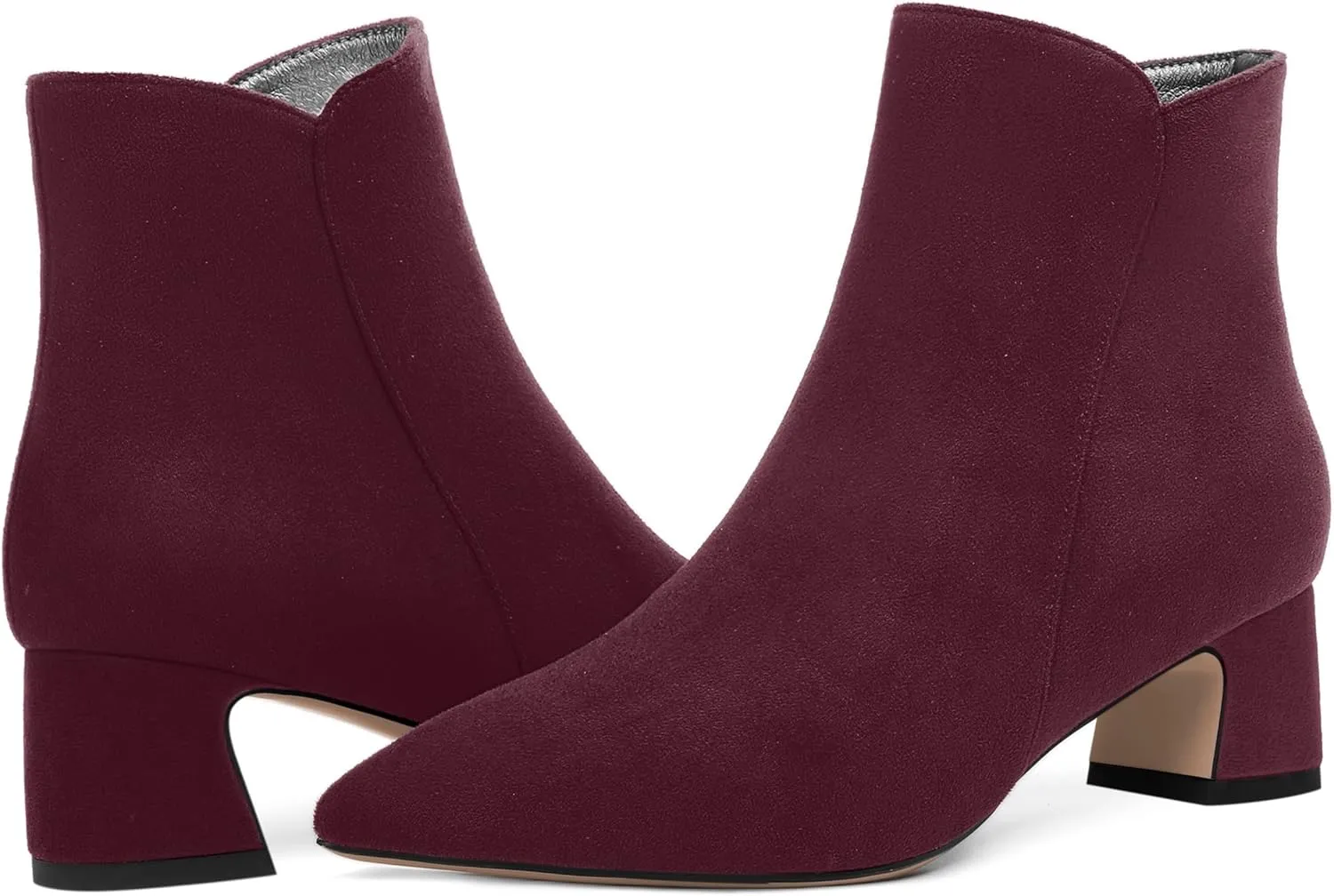 ROSERWISH Womens Zip Suede Outdoor Pointed Toe Fashion Casual Chunky Low Heel Ankle High Boots 2 Inch