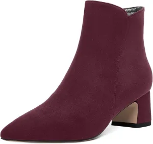 ROSERWISH Womens Zip Suede Outdoor Pointed Toe Fashion Casual Chunky Low Heel Ankle High Boots 2 Inch