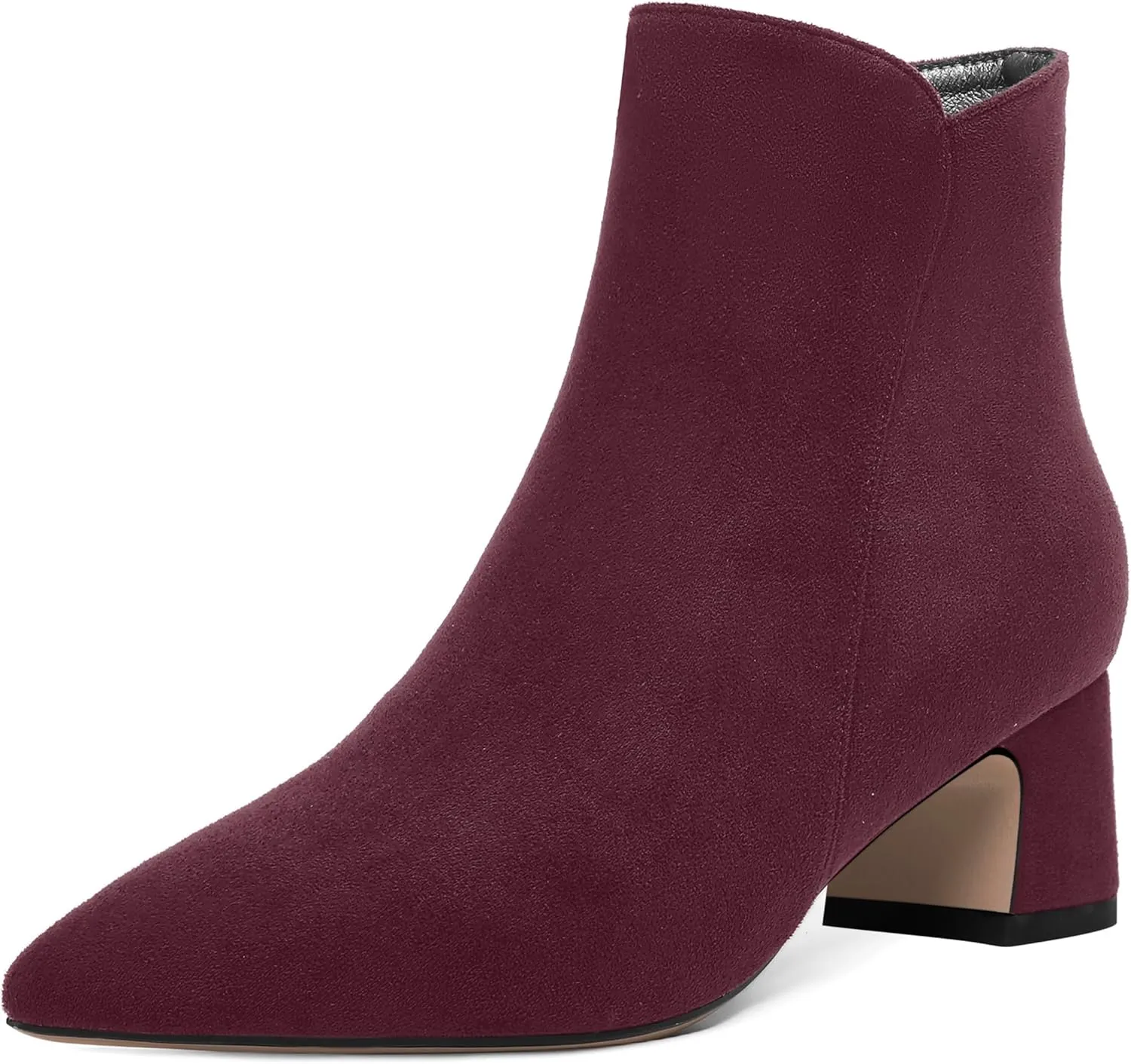 ROSERWISH Womens Zip Suede Outdoor Pointed Toe Fashion Casual Chunky Low Heel Ankle High Boots 2 Inch
