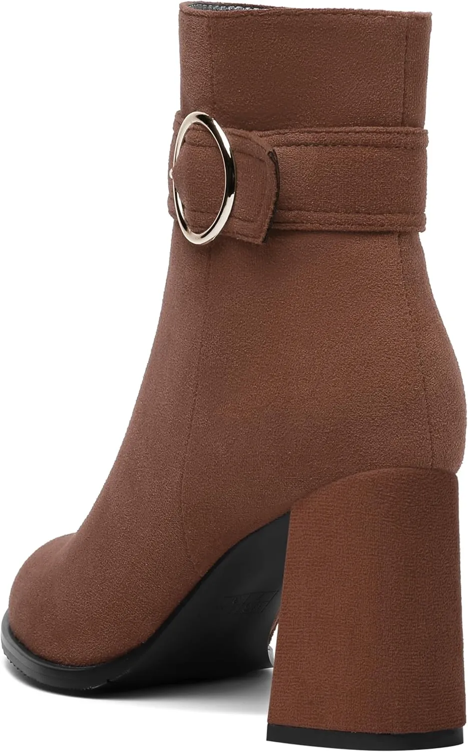 ROSERWISH Womens Zip Suede Round Toe Travel Outdoor Buckle Ankle Strap Block High Heel Ankle High Boots 3.3 Inch