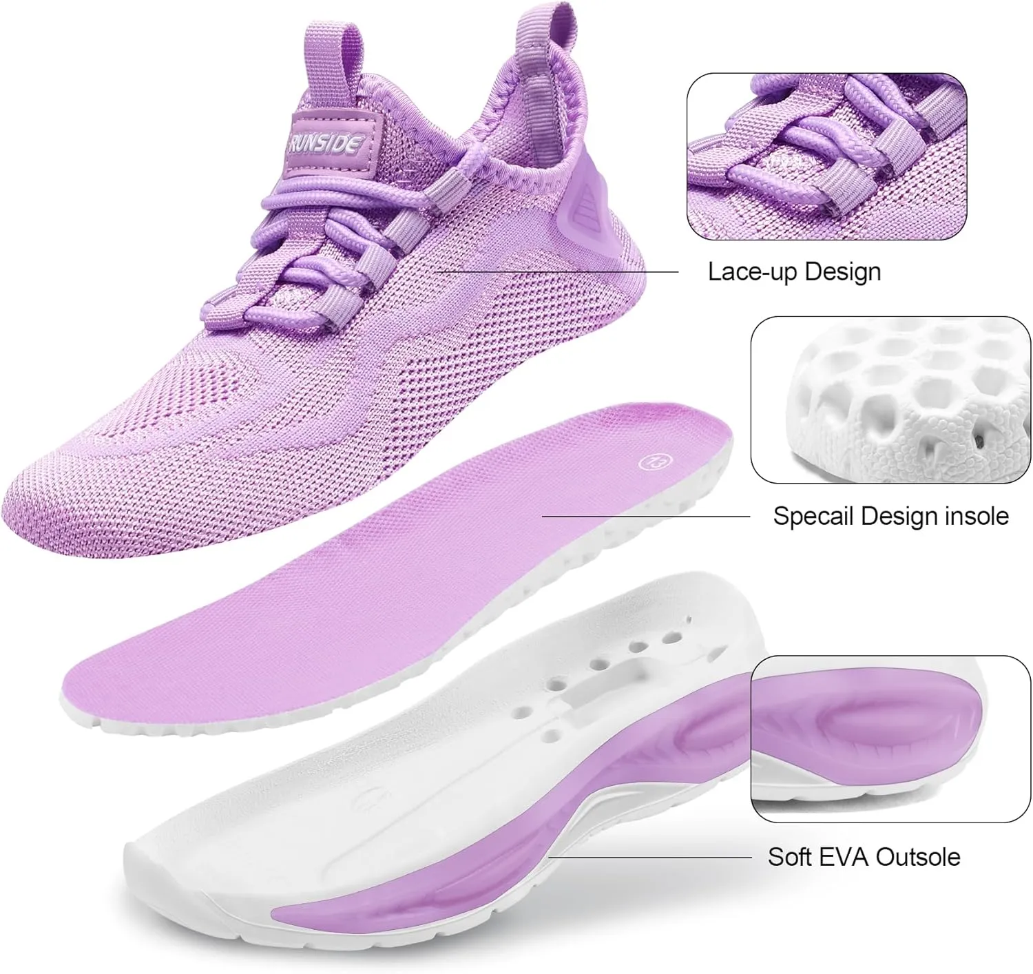 RUNSIDE Boys Girls Sneakers, Lace up Kids Tennis Shoes for Walking/Running Lightweight Breathable Gym Shoes Outdoor, Little Kid/Big Kid