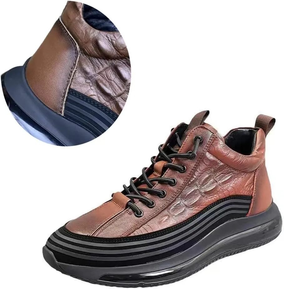 RZDYSQ Men's Cowhide Crocodile Print Sneakers, Soft Leather Height Lifting Non-Slip Casual Comfortable Shoes, Men's Casual Sneakers