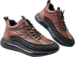 RZDYSQ Men's Cowhide Crocodile Print Sneakers, Soft Leather Height Lifting Non-Slip Casual Comfortable Shoes, Men's Casual Sneakers