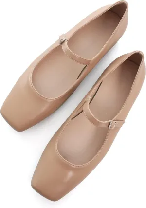 SAILING LU Mary Jane for Women Sqaure Toe Ballet Flats Strappy Low-Heels Stylish Comfortable Flat Shoes Cute Dress Wedding Shoes