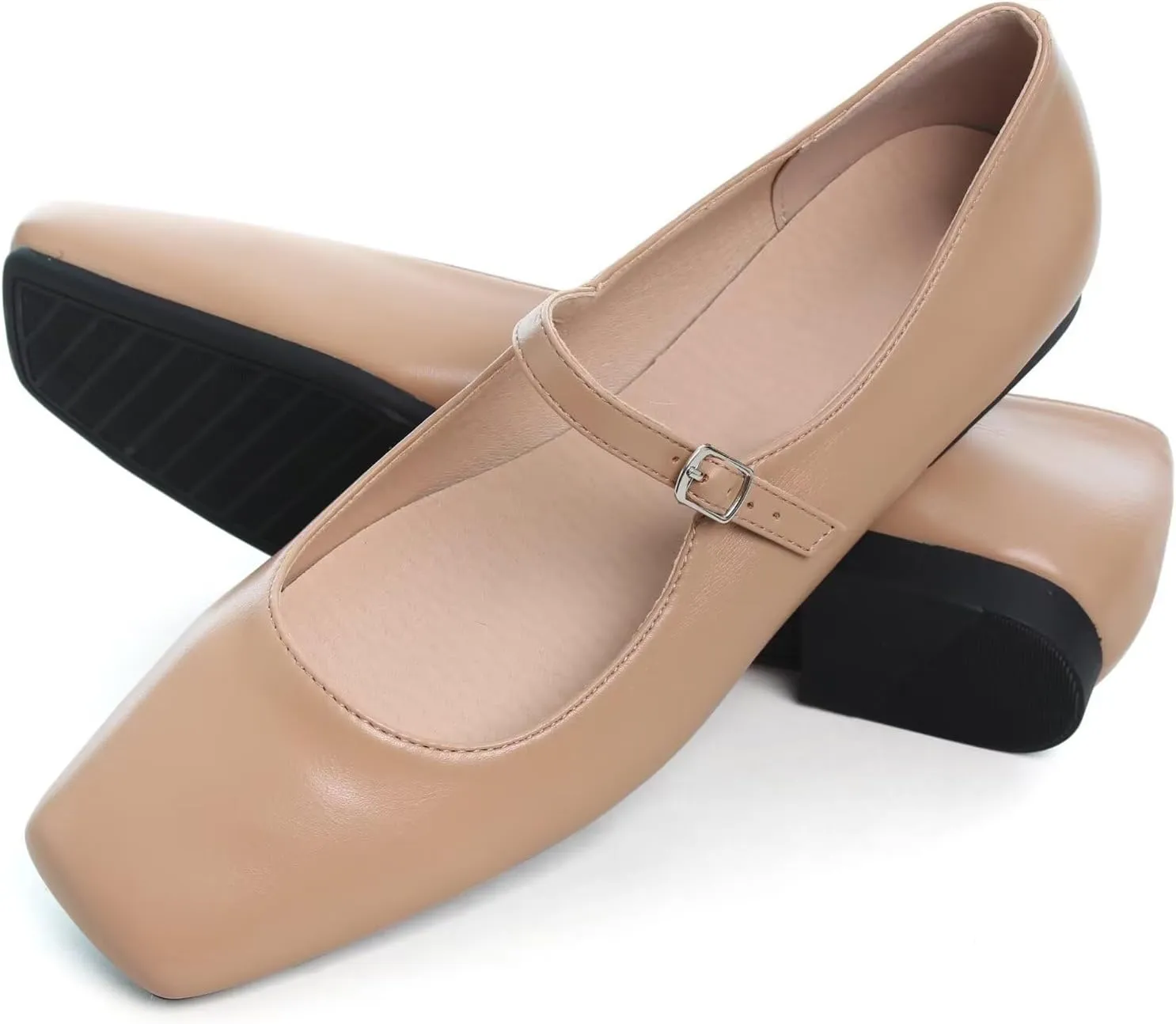SAILING LU Mary Jane for Women Sqaure Toe Ballet Flats Strappy Low-Heels Stylish Comfortable Flat Shoes Cute Dress Wedding Shoes