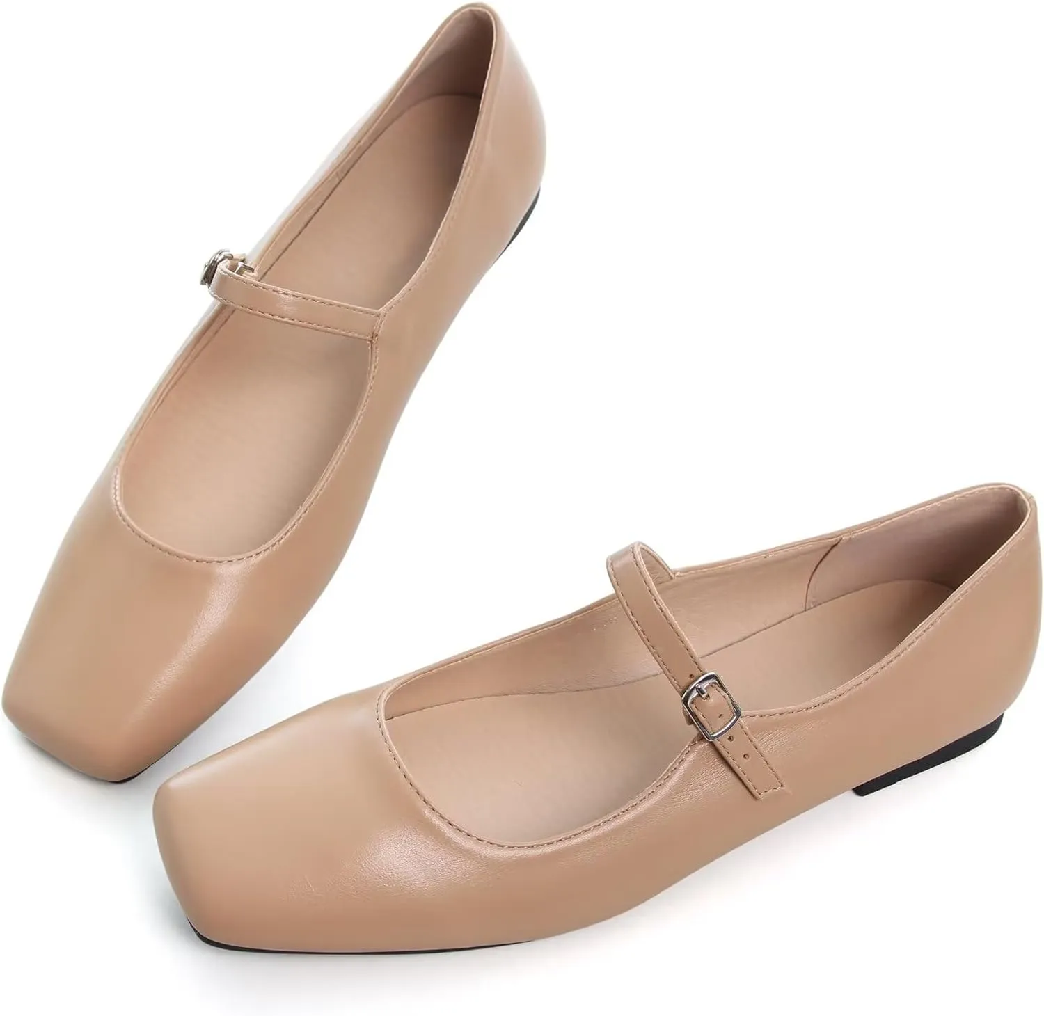 SAILING LU Mary Jane for Women Sqaure Toe Ballet Flats Strappy Low-Heels Stylish Comfortable Flat Shoes Cute Dress Wedding Shoes