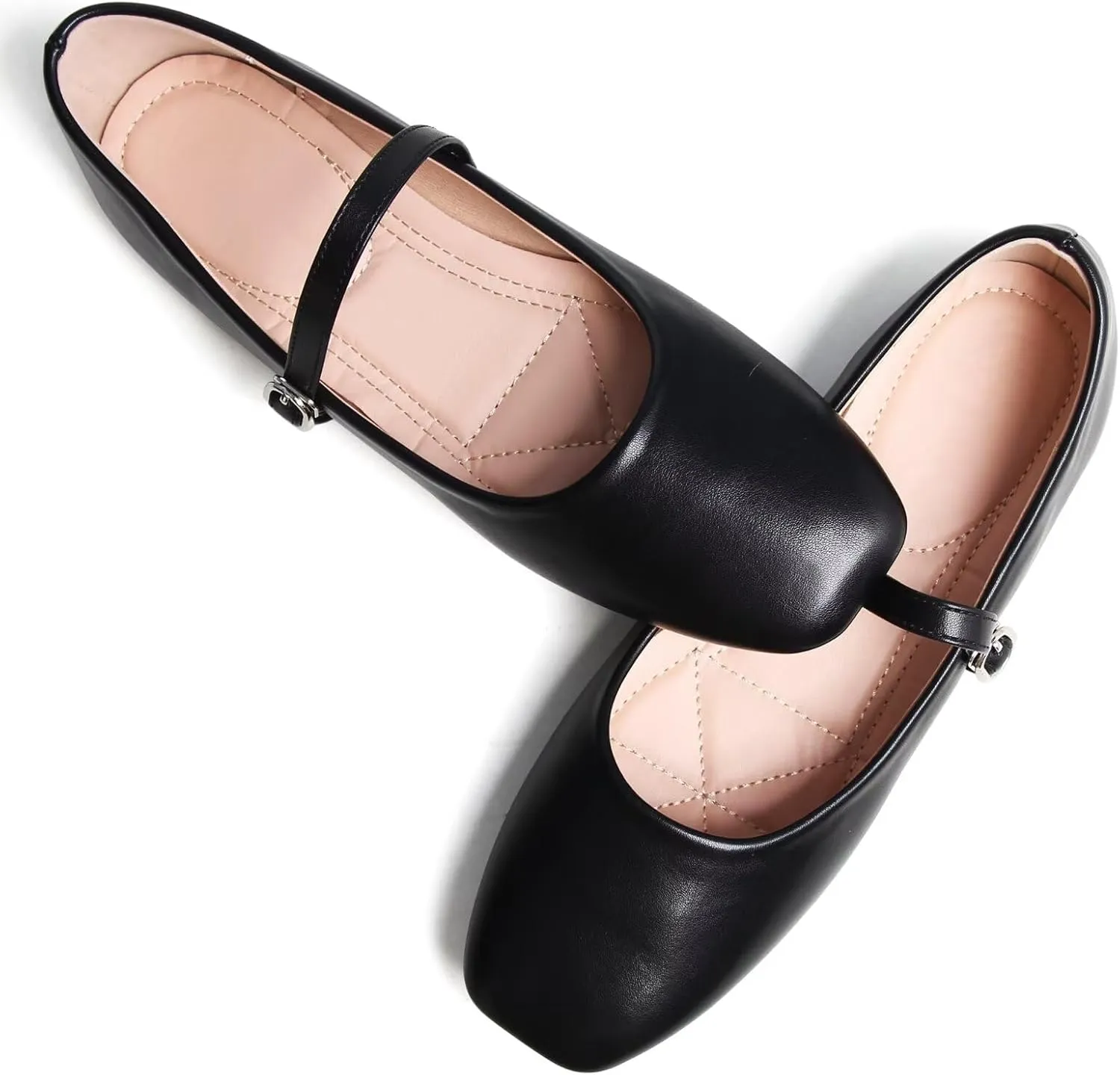 SAILING LU Women's Square Toe Classic Mary Jane Flats Soft PU Leather Walking Shoes Comfortable Slip-ons Solid Color Dress Shoes