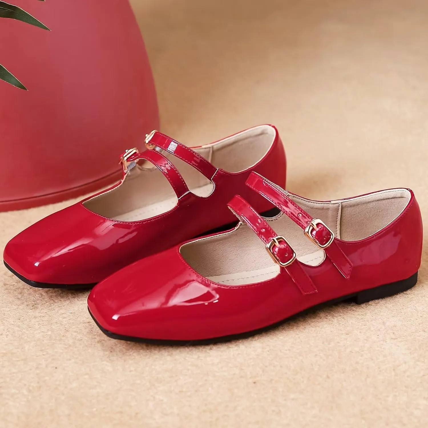 SAILING LU Women's Square Toe Classic Mary Jane Flats Soft PU Leather Walking Shoes Comfortable Slip-ons Solid Color Dress Shoes