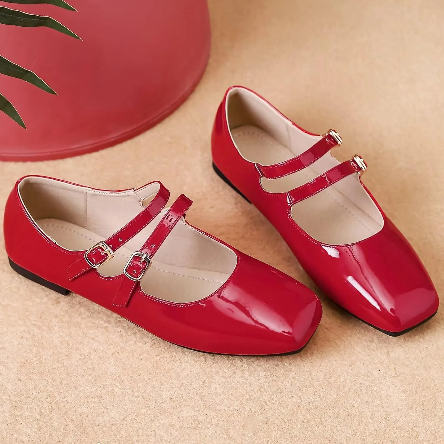 SAILING LU Women's Square Toe Classic Mary Jane Flats Soft PU Leather Walking Shoes Comfortable Slip-ons Solid Color Dress Shoes