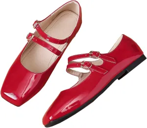 SAILING LU Women's Square Toe Classic Mary Jane Flats Soft PU Leather Walking Shoes Comfortable Slip-ons Solid Color Dress Shoes