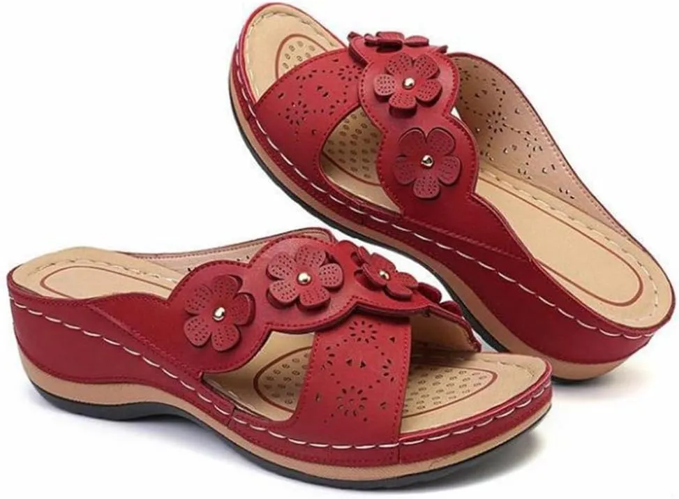 Sandals for Women Retro Flowers Dressy Sandals Wedge Slippers Casual Platform Slides Boho Slip on Beach Walking Shoes 2043