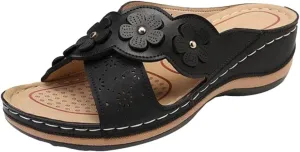 Sandals for Women Retro Flowers Dressy Sandals Wedge Slippers Casual Platform Slides Boho Slip on Beach Walking Shoes 2043