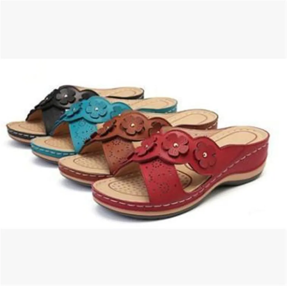 Sandals for Women Retro Flowers Dressy Sandals Wedge Slippers Casual Platform Slides Boho Slip on Beach Walking Shoes 2043