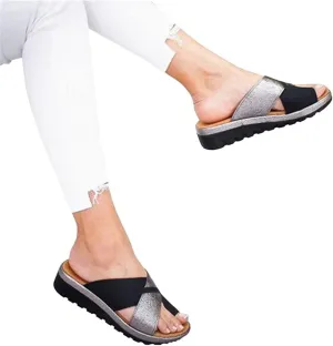 Sandals for Women Summer Big Toe Bone Correction Sandals Toe Corrector Sandals Bunion Corrector Orthotic Sandals with Arch Support Toe Straighten Shoes,Black,EU37/US6