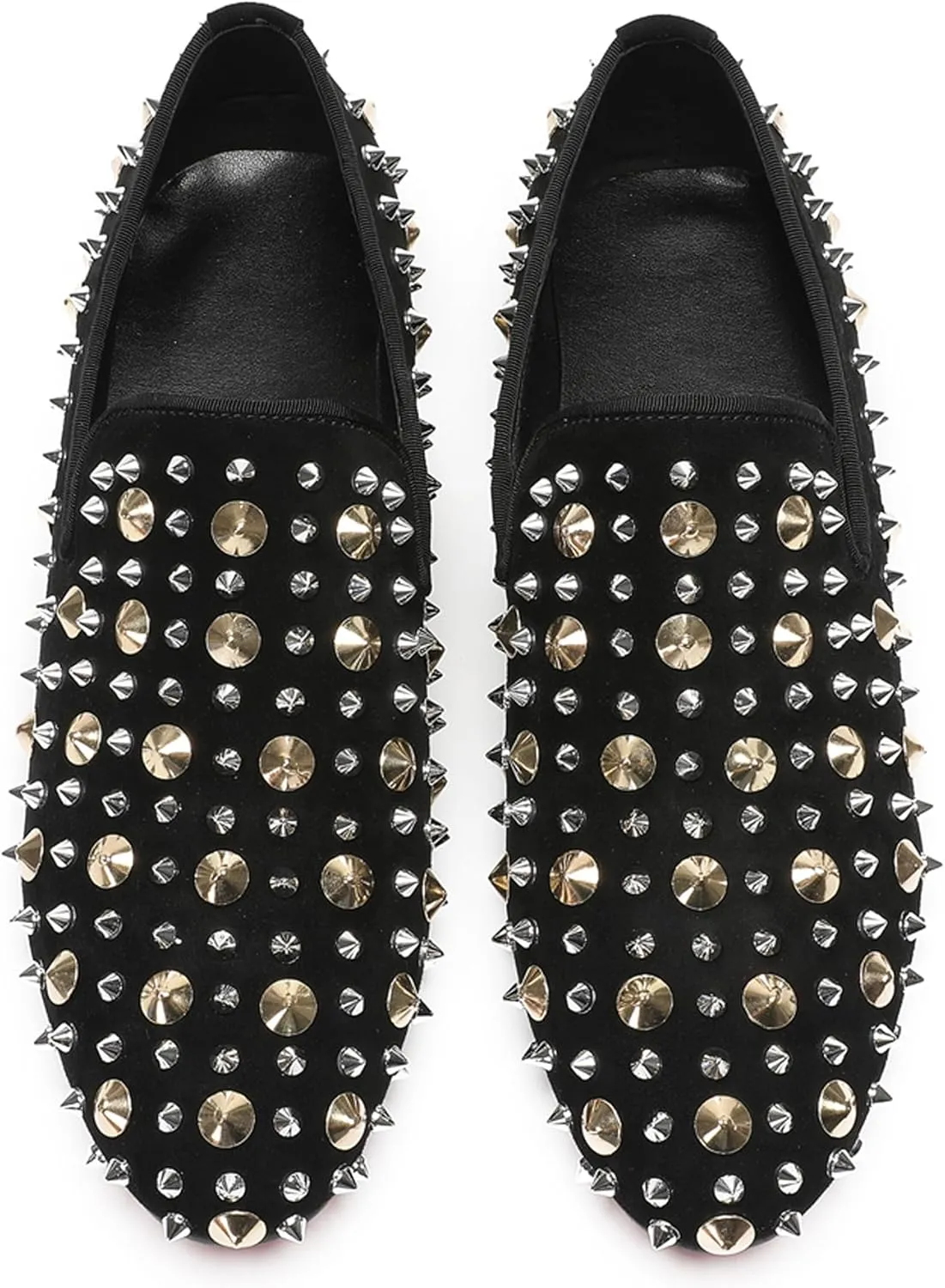 Santimon Mens Studded Loafers Spikes Rivets Luxury Penny Loafers Wedding Dress Slip On Party Prom Shoes Wingtip Suede Mocasines Casual Tuxedo Western Dsico Ballroom Smoking Shoes for Men