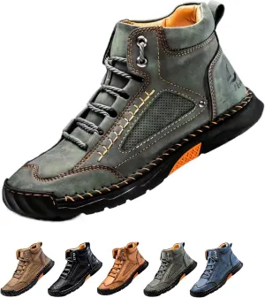 Sawbehind Men's Comfortable Handmade Leather Boots Waterproof, Sawbehind Mens Boots, Spacious Toe Box Outdoor Leather Shoes s
