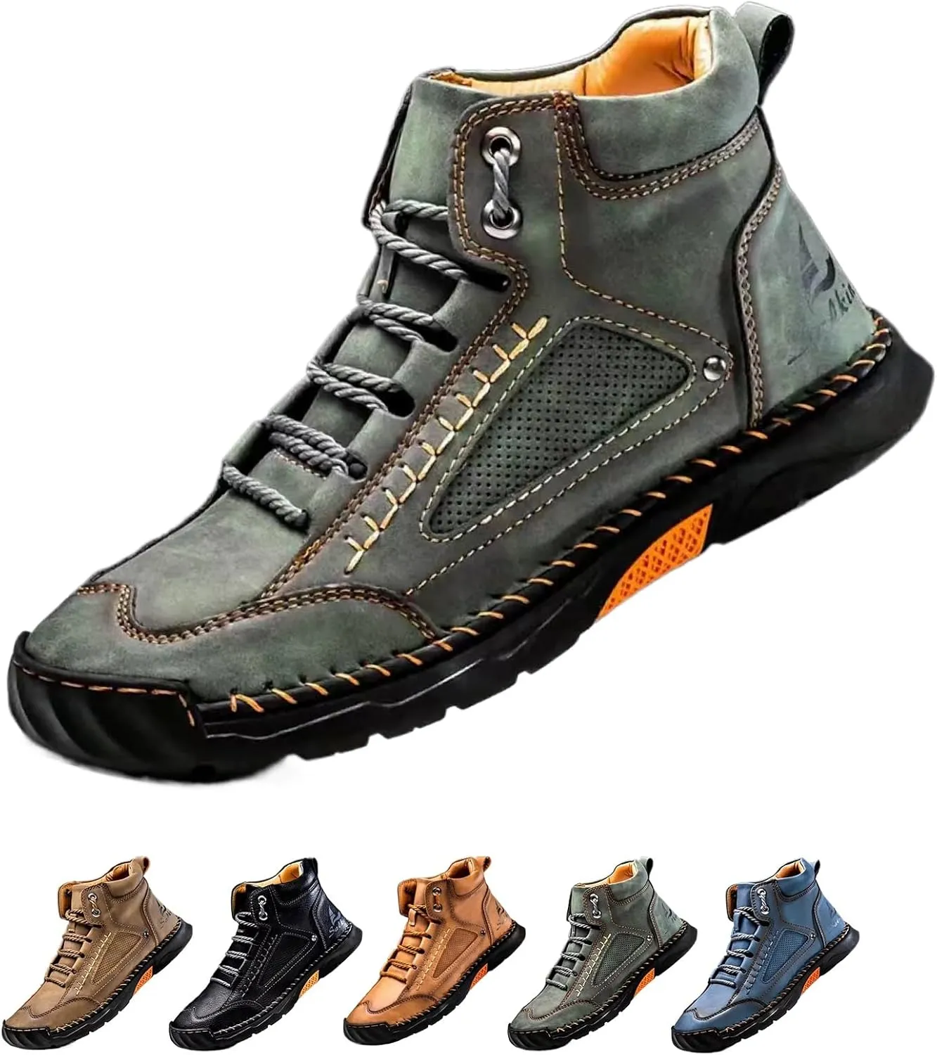 Sawbehind Men's Comfortable Handmade Leather Boots Waterproof, Sawbehind Mens Boots, Spacious Toe Box Outdoor Leather Shoes s