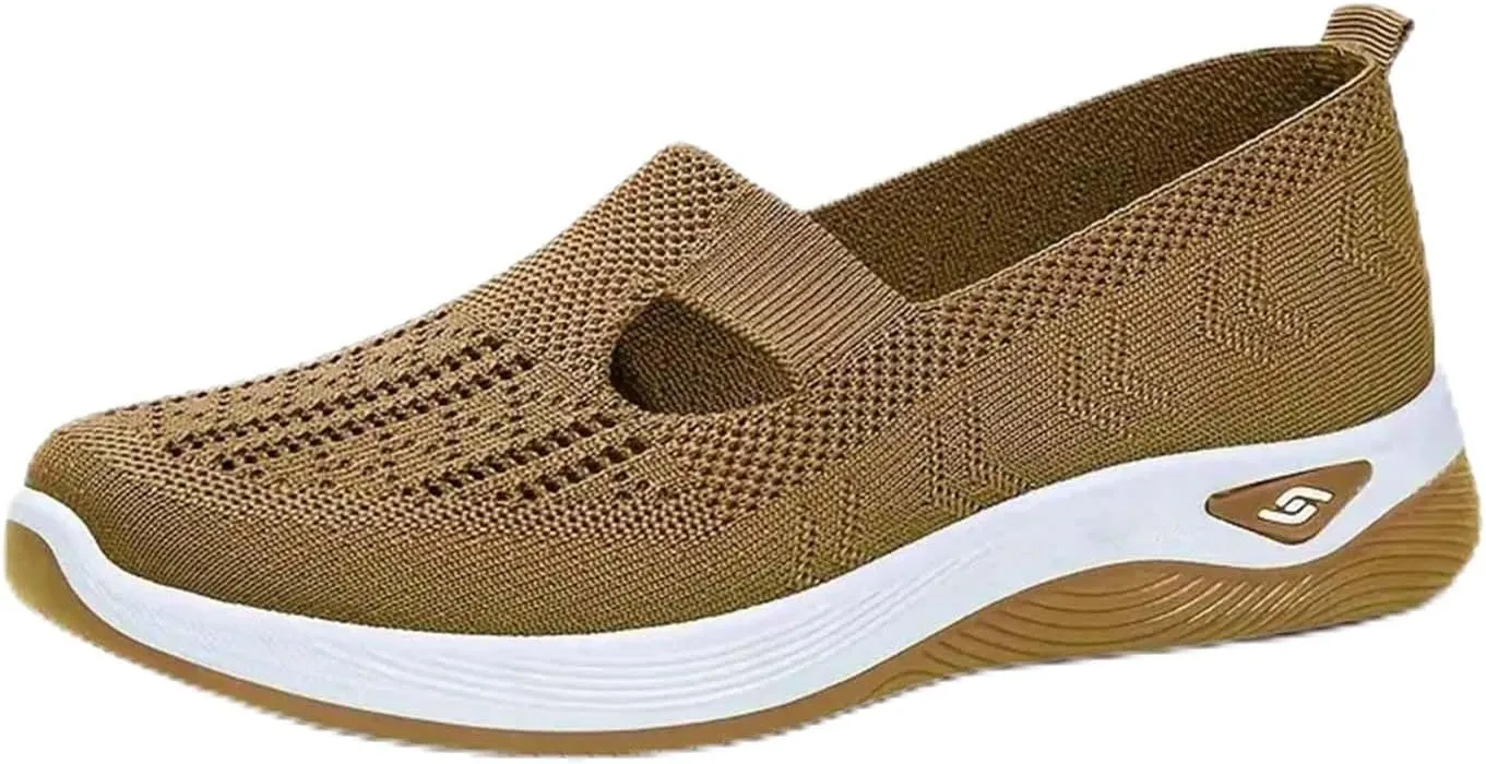 Selleren Orthopedic Shoes, Women's Comfortable Breathable Knitted Sneakers, Woven Cut-Out Orthopedic Soft Arch Support Walking Shoes, Slip-On Sneakers for Women