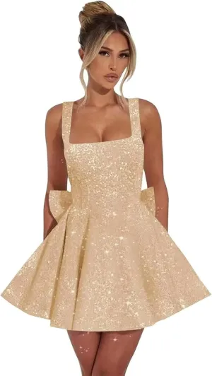 Sequin Homecoming Dresses for Teens 2025 - Short HOCO Dress with Bow Cocktail Party Gown Above Knee