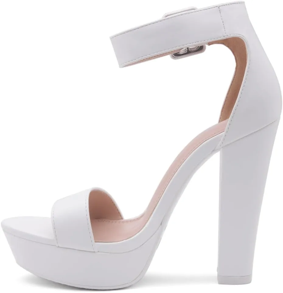 Shoe Land SL-Cutesy Women's Platform Heels Chunky Block High Heeled Sandals Open Toe Ankle Strappy High Heels Black Red Chunky Platform Heels for Prom Wedding Party