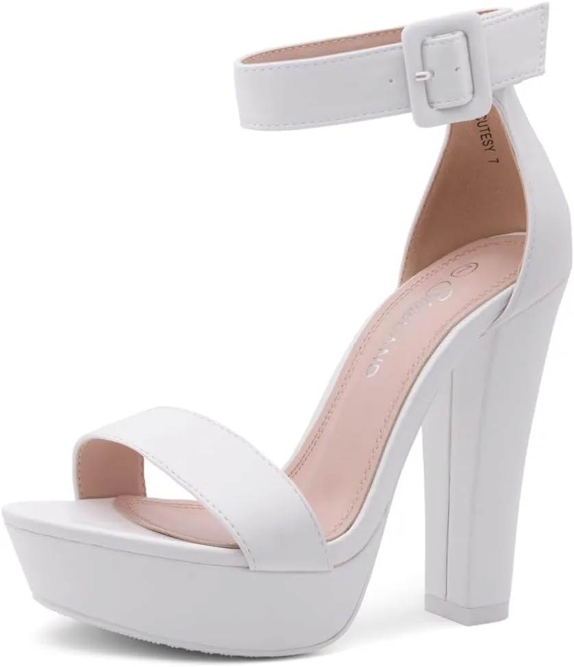 Shoe Land SL-Cutesy Women's Platform Heels Chunky Block High Heeled Sandals Open Toe Ankle Strappy High Heels Black Red Chunky Platform Heels for Prom Wedding Party
